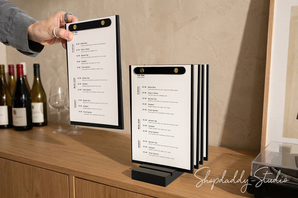 Black Menu Holder Set with Base (5 pcs) for Cafes and Bars