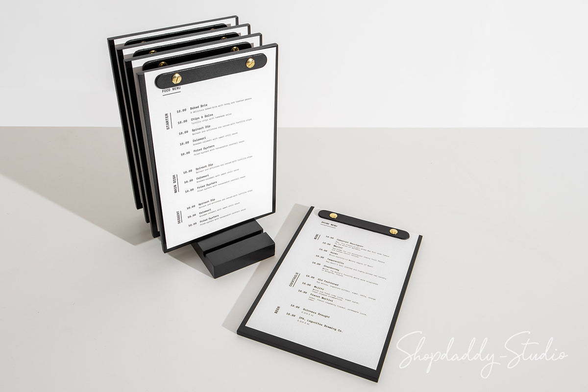 Black Menu Holder Set with Base (5 pcs) for Hospitality