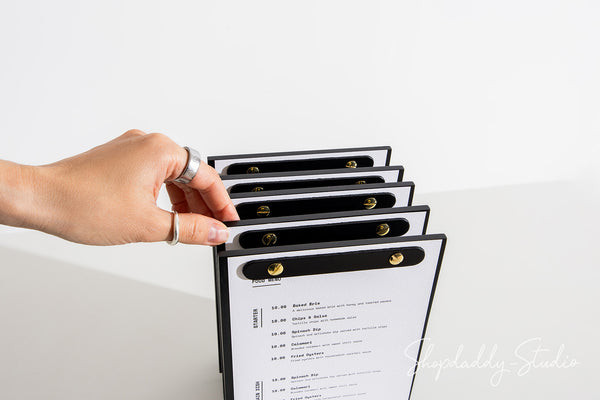 Black Menu Holder Set with Base (5 pcs) for Menu Display