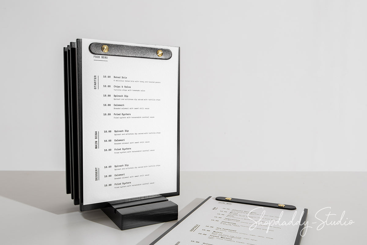 Black Menu Holder Set with Base (5 pcs) for Tabletop Menus