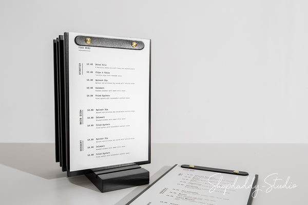 Black Menu Holder Set with Base (5 pcs) for Tabletop Menus