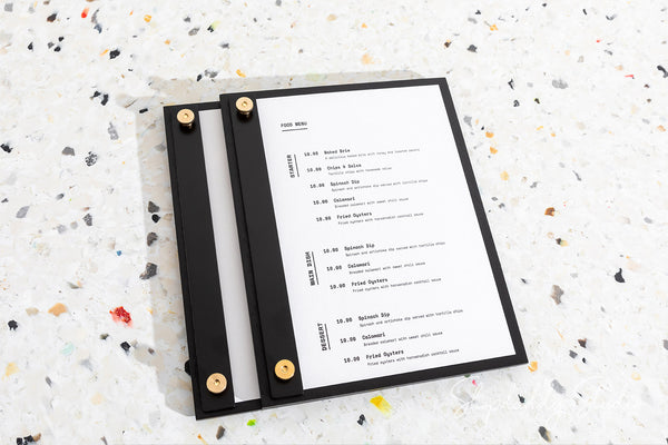 Black Menu Holder with Vertical Plank on Screws
