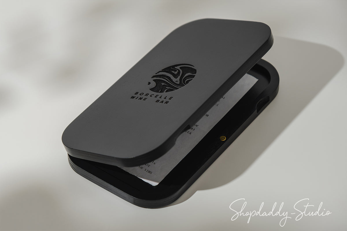 Black Oval Wood Check Holder With Magnets for pub