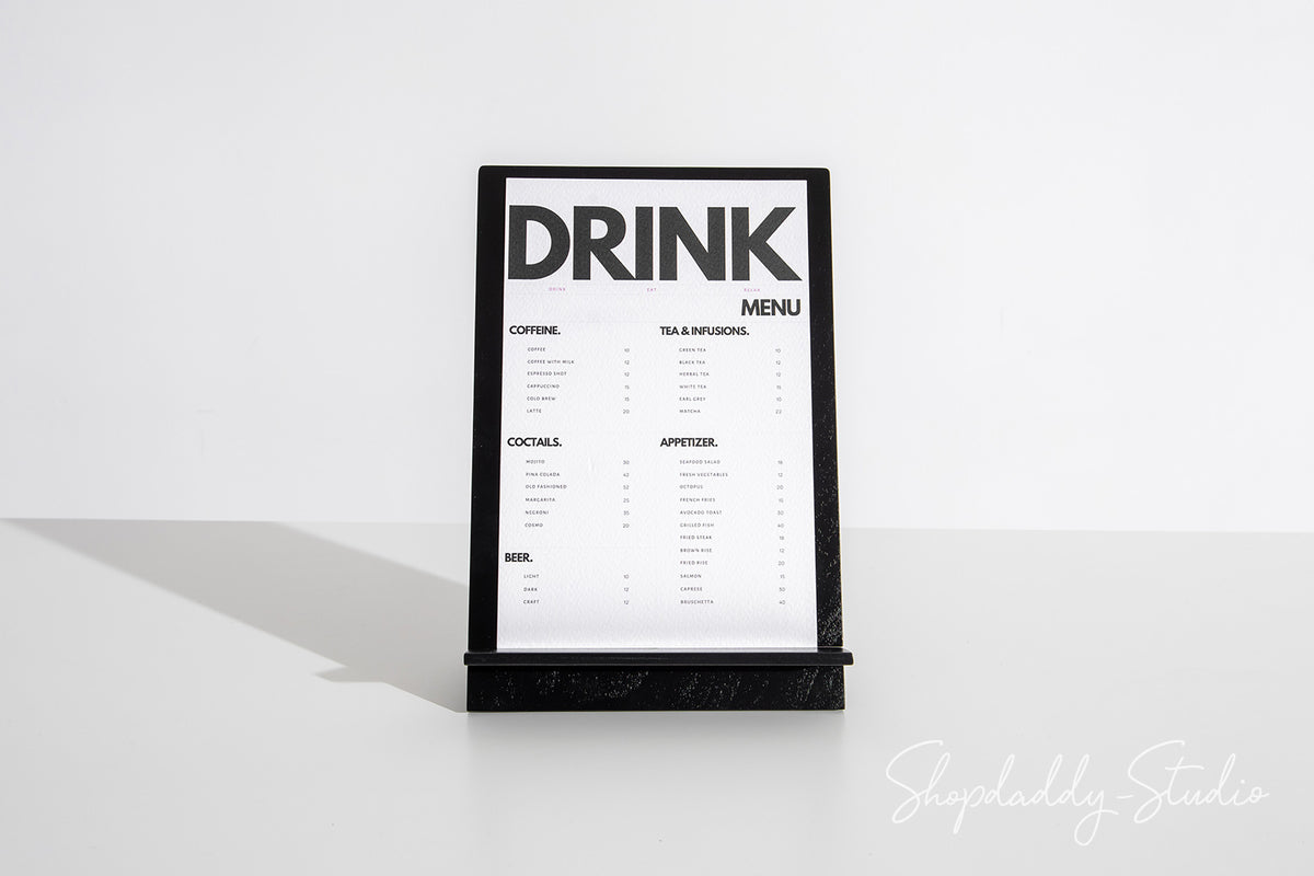 Black Plywood Angled Table Tent for Drink Menus