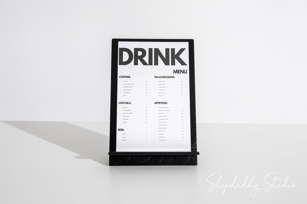 Black Plywood Angled Table Tent for Drink Menus