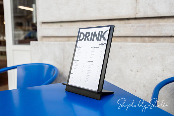 Black Plywood Angled Table Tent for Restaurants and Hotels