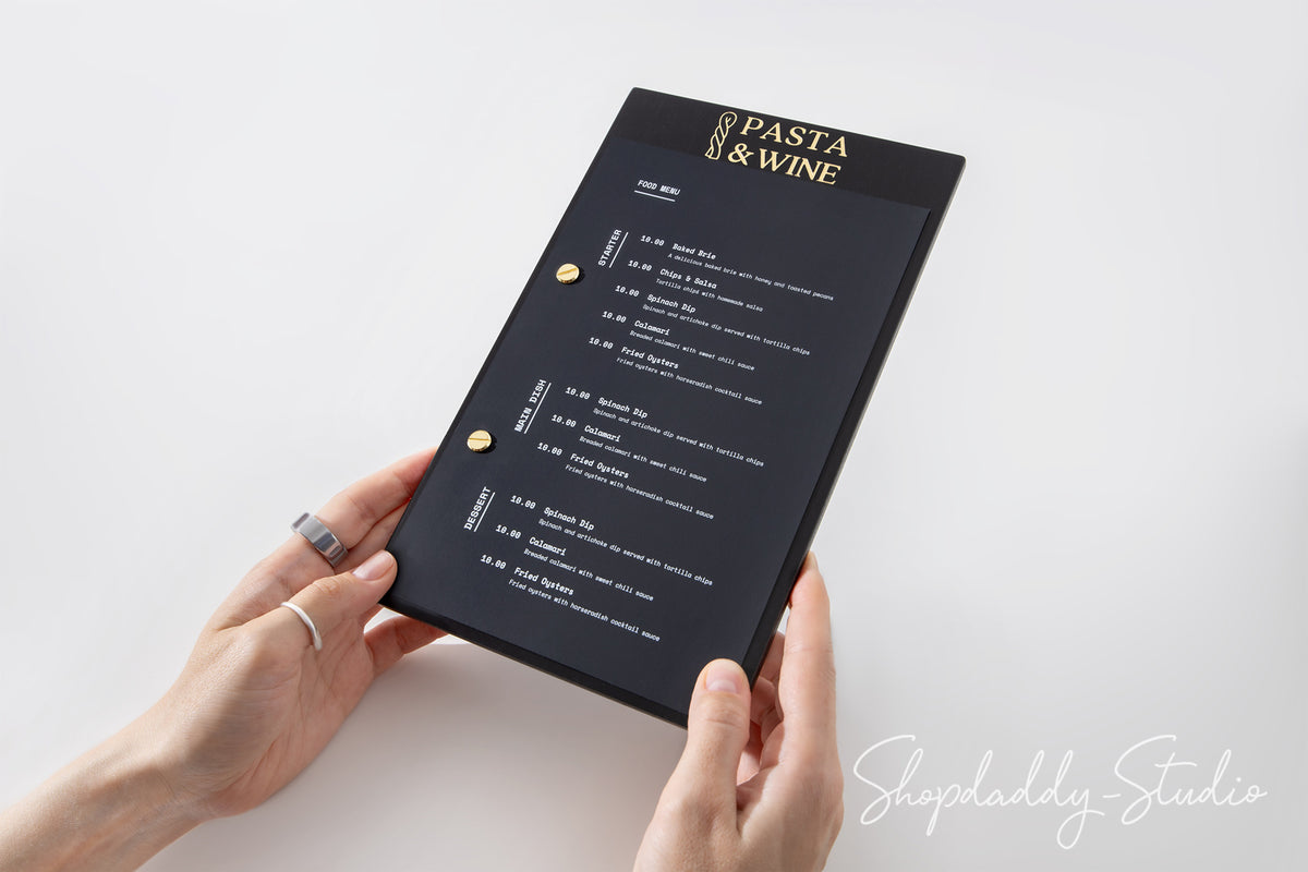 Black Plywood Menu Board with Logo for Fine Dining
