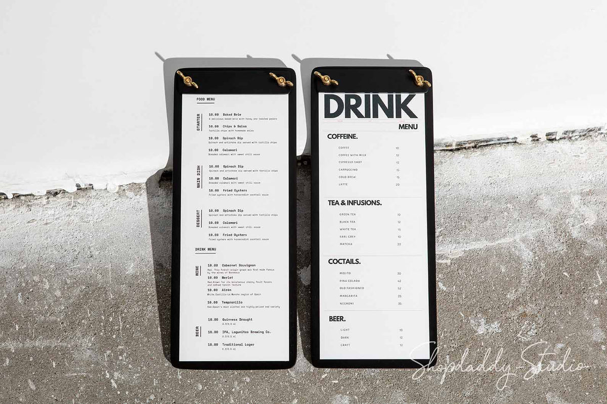 Black Plywood Menu Board with Plank for wedding with logo