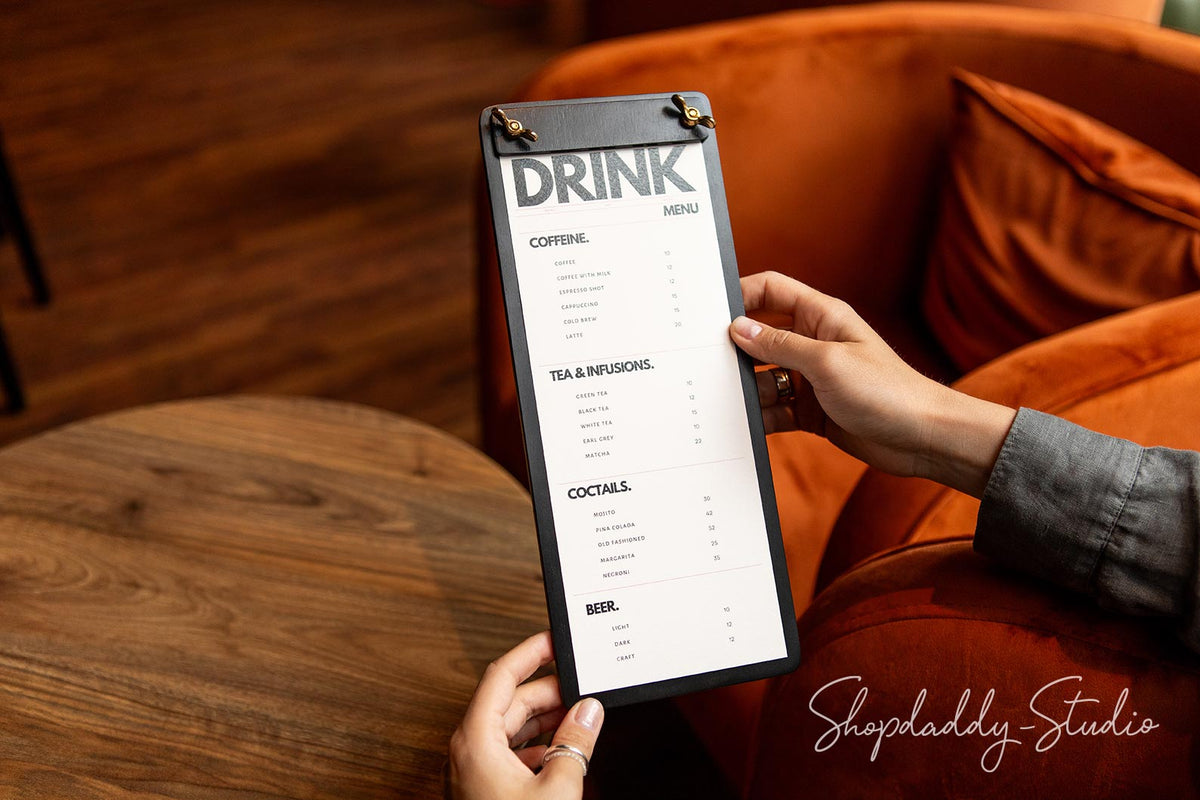 Black Plywood Menu Board with Plank with logo