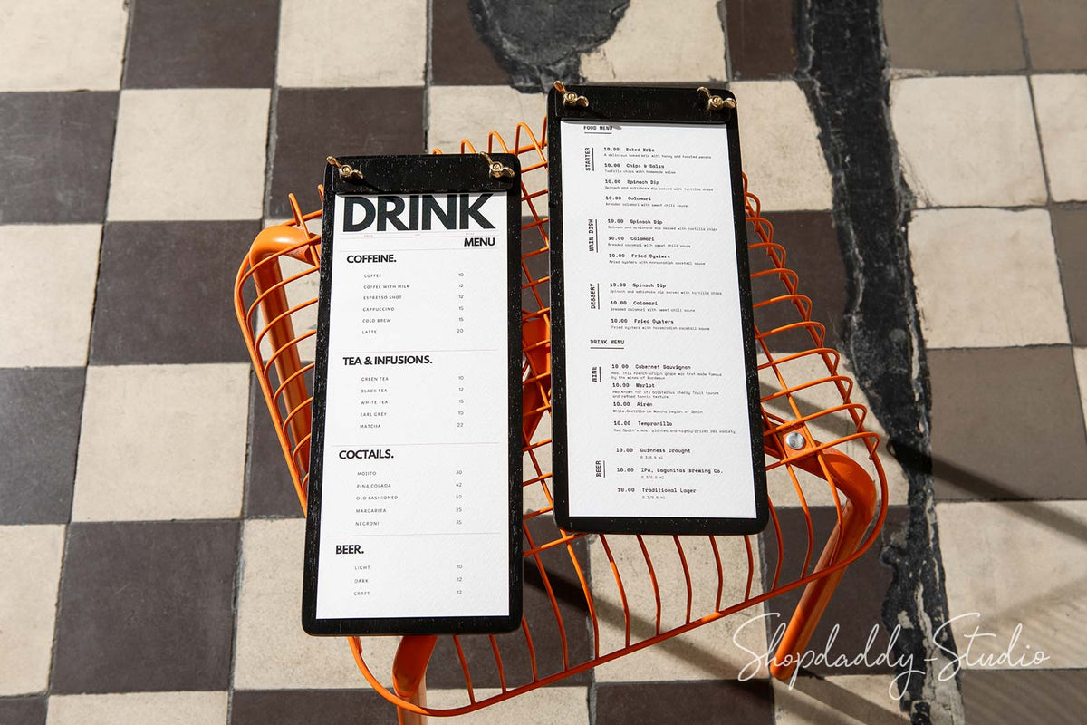 Black Plywood Menu Holder with Plank