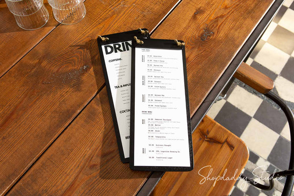 Black Plywood Menu Holder with Plank for restaurant with logo