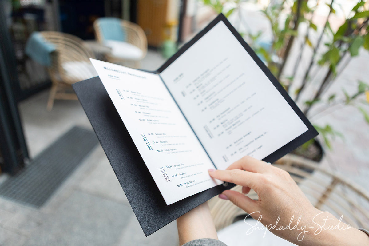 Black Thick Leather Menu Cover with Elastic Band