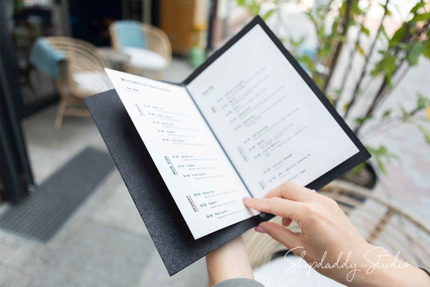 Black Thick Leather Menu Cover with Elastic Band