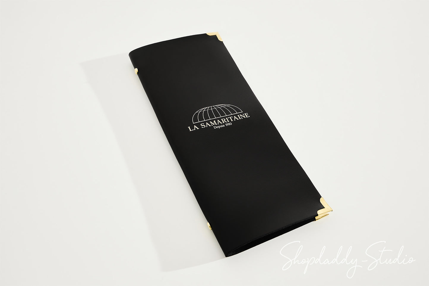 Black Thick Leather Menu Cover with Plastic Sleeves and Corners for Menu Presentation