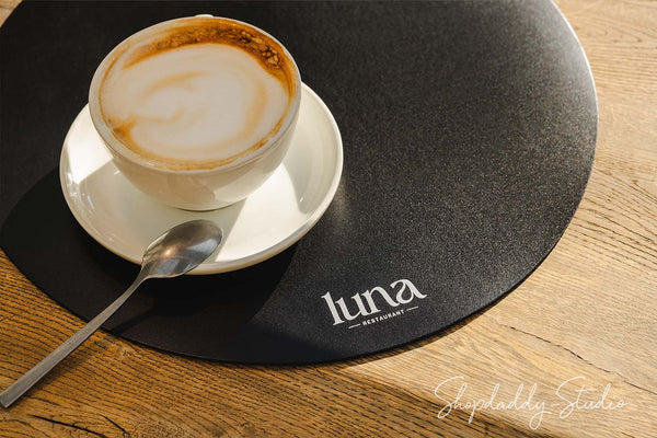 Black Thick Leather Round Placemat for bar