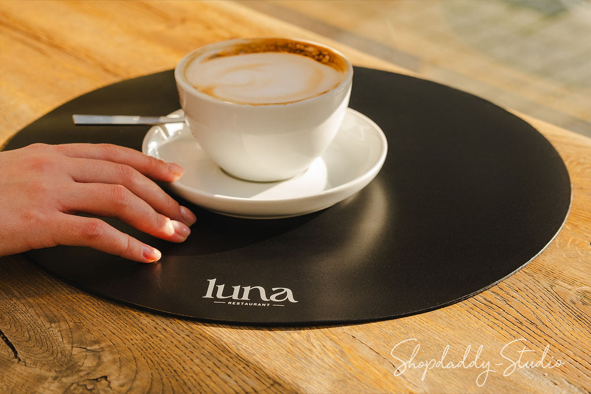 Black Thick Leather Round Table mat for bar