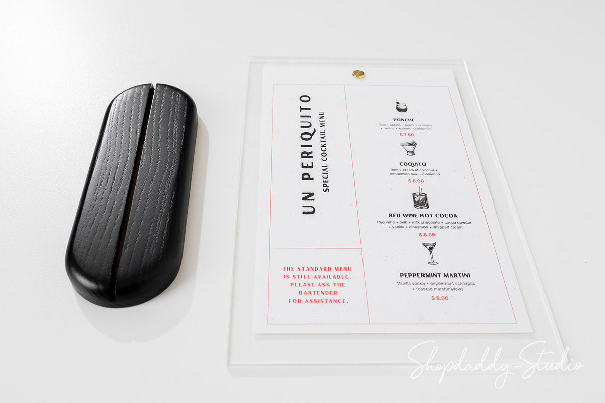 Black Wooden/Acrylic Table Menu Stand for cafe