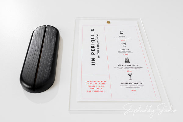 Black Wooden/Acrylic Table Menu Stand for cafe