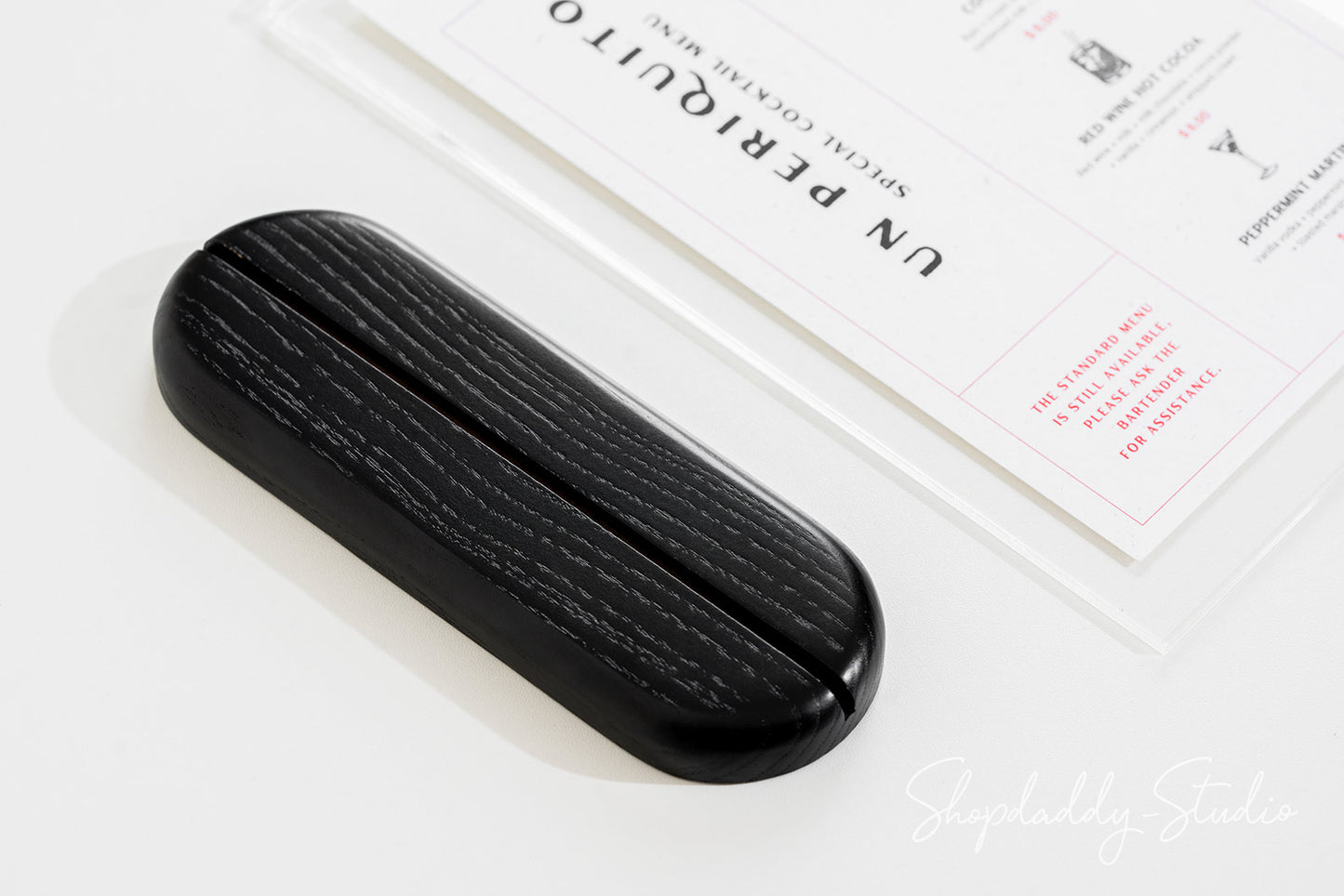 Black Wooden/Acrylic Table Menu Stand for cocktail menu