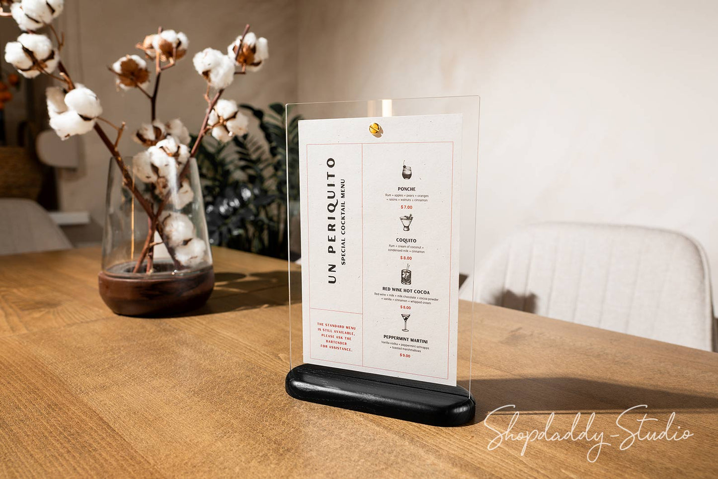 Black Wooden/Acrylic Table Menu Stand for drink menu