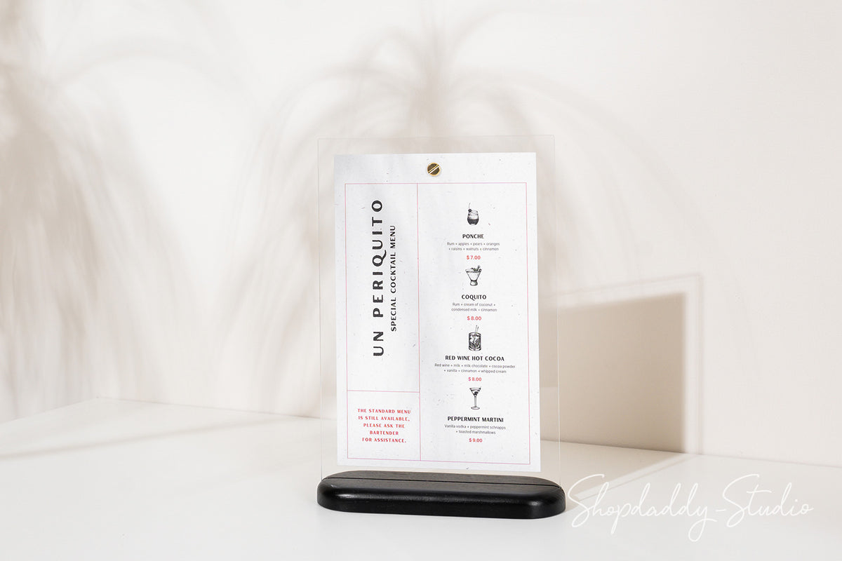 Black Wooden/Acrylic Table Menu Stand for food menu
