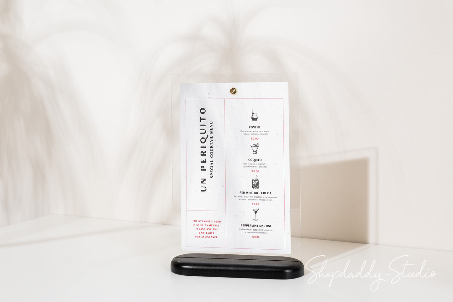 Black Wooden/Acrylic Table Menu Stand for food menu