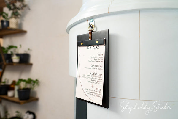 Black Wooden Menu Board with Metal Ring for bar