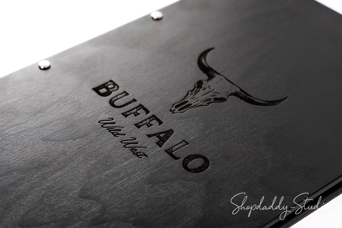 Black Wooden Menu Book With Plastic Sleeves for restaurant