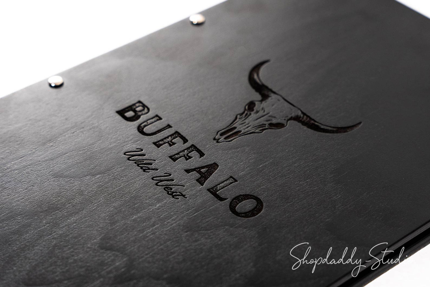 Black Wooden Menu Book With Plastic Sleeves for restaurant