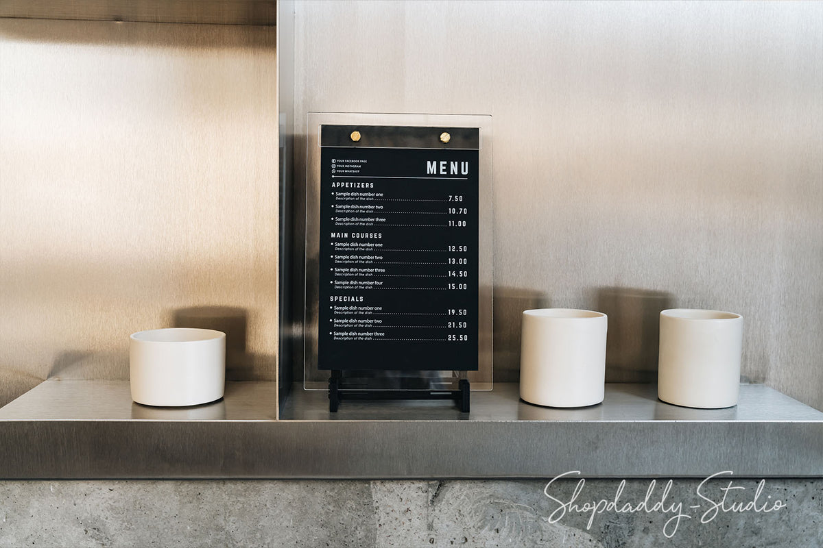 Black Wooden/Single Acrylic Table Menu Holder for restaurant