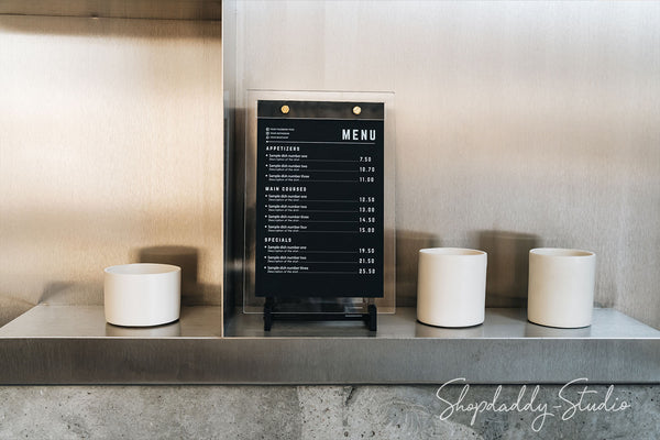 Black Wooden/Single Acrylic Table Menu Holder for restaurant
