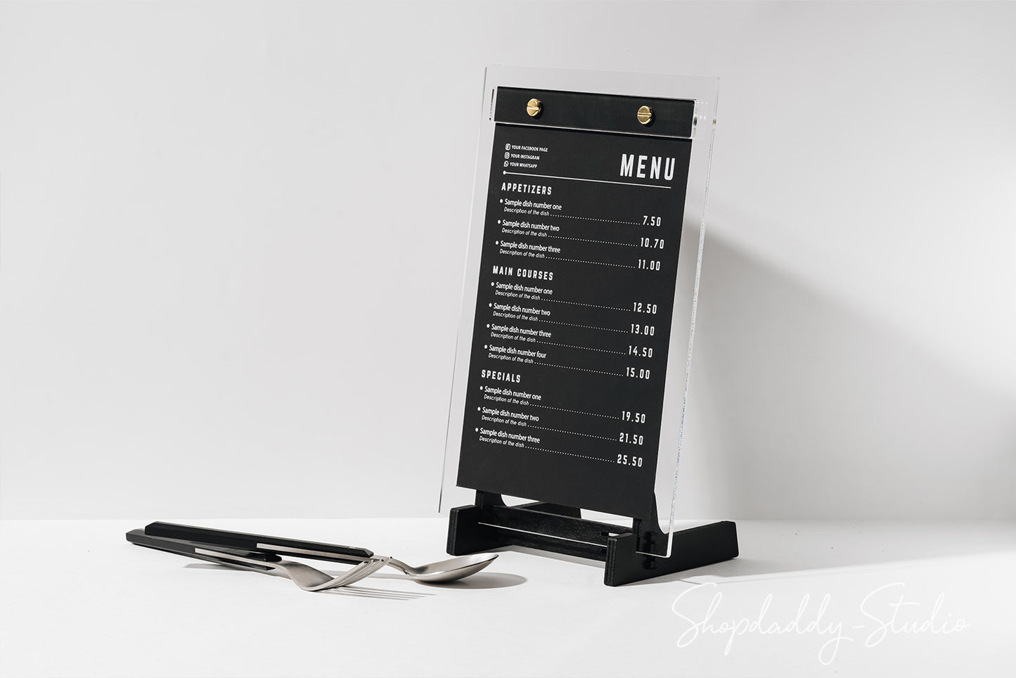 Black Wooden/Single Acrylic Table Menu Stand for bar
