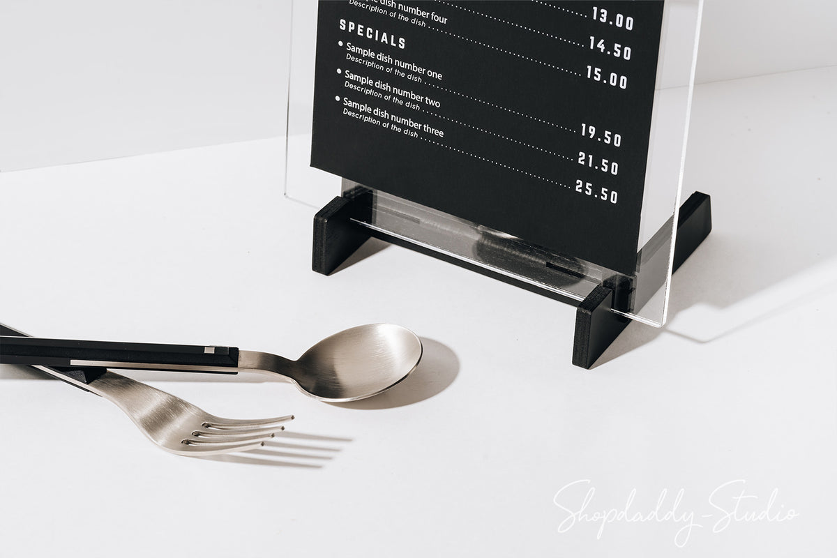 
Black Wooden/Single Acrylic Table Menu Stand for cafe
