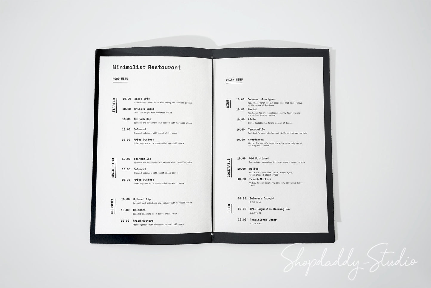 Blue Recycled Leather Menu Cover with Elastic Band for Hotels