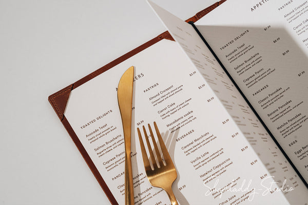 Brown Double Leather Menu Book with Corners for restaurant