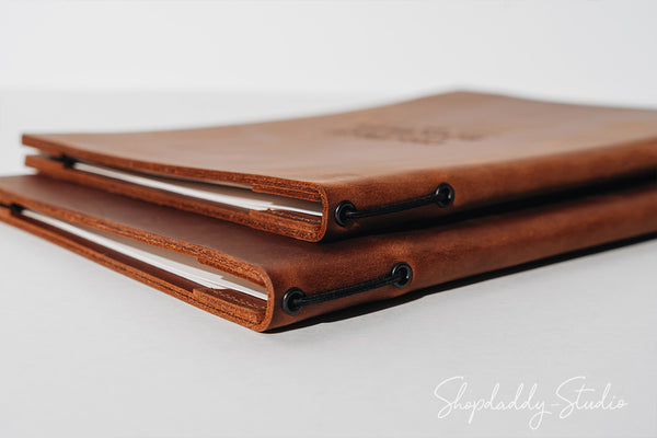 Brown Double Leather Menu Cover with Corners for cafe