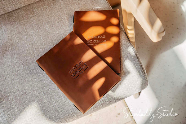 Brown Double Leather Menu Cover with Corners for drink menu