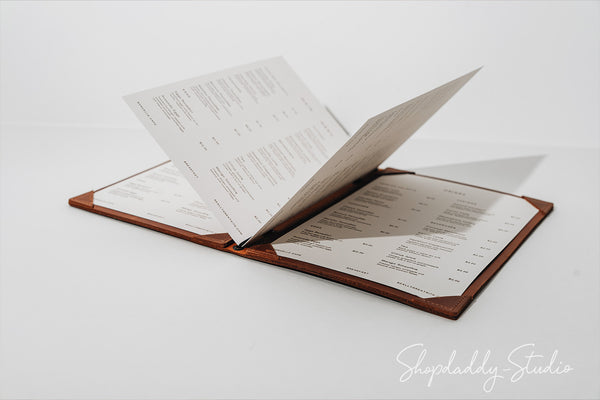 Brown Double Leather Menu Folder with Corners for bar