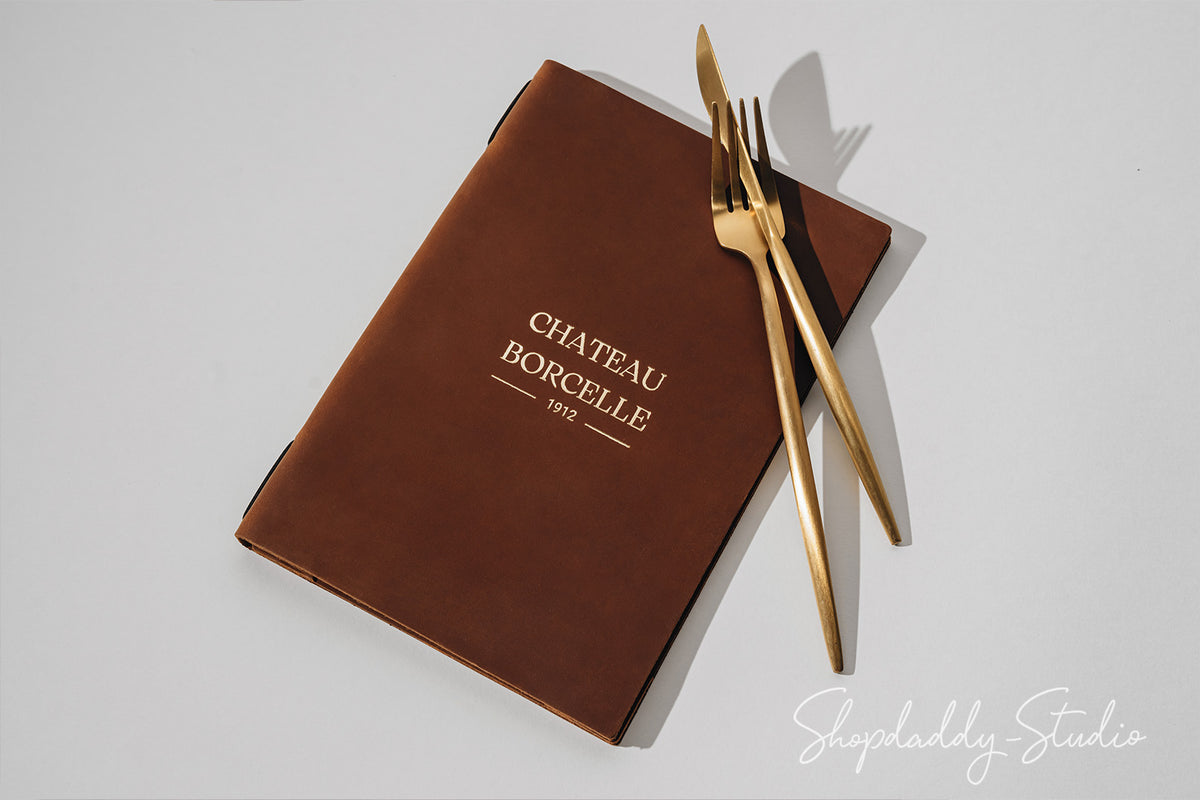 Brown Double Leather Menu Folder with Corners for restaurant