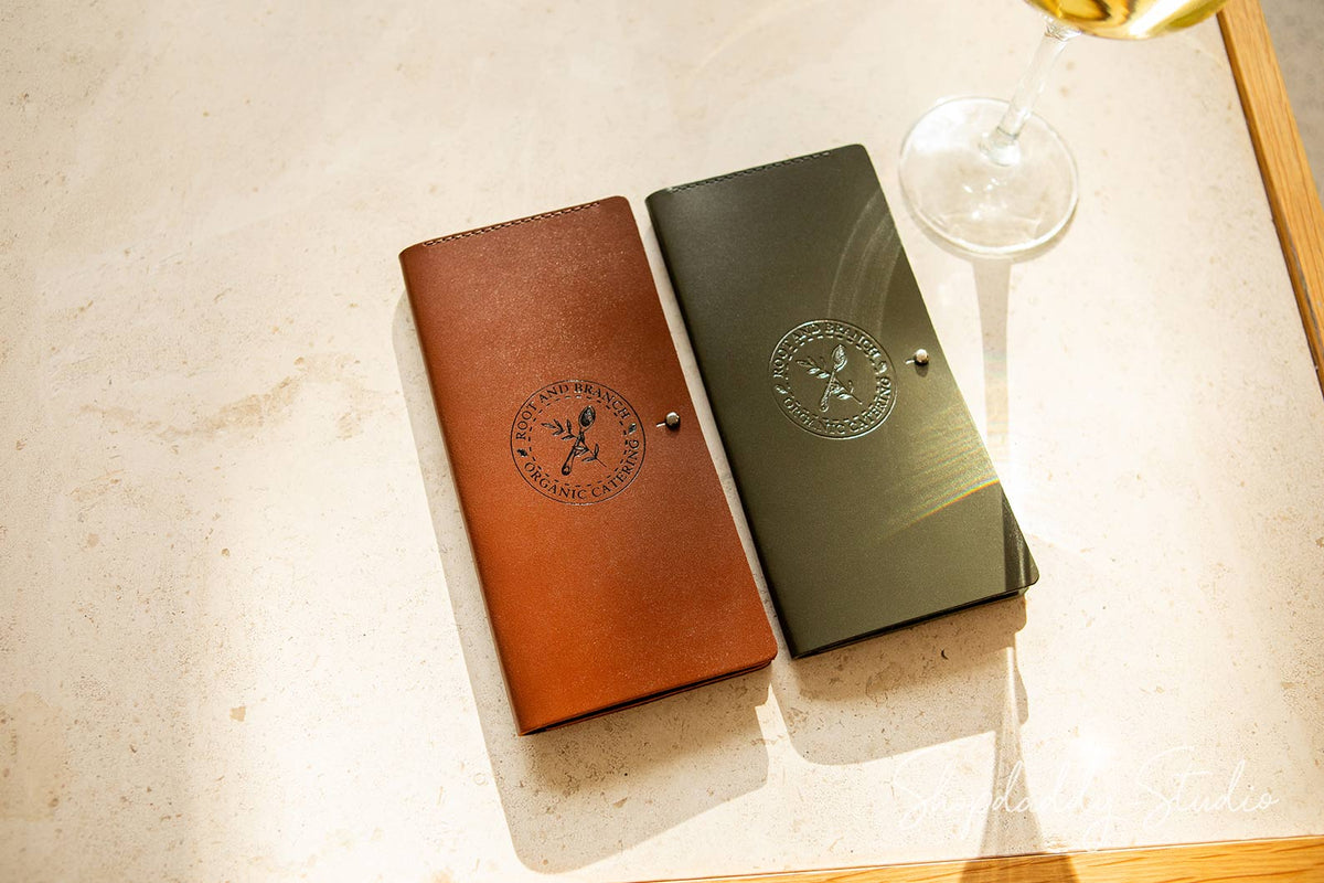 Brown Italian Leather Check Holder With Button Stud For Restaurant