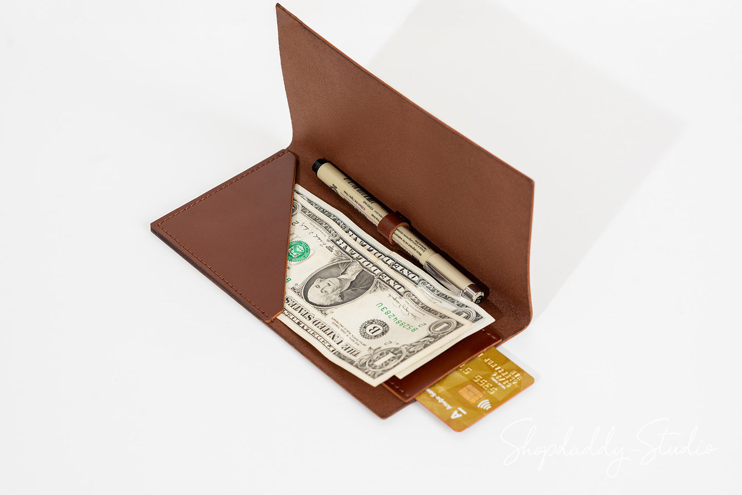 Brown Italian Leather Server Book With Card Pocket for restaurant