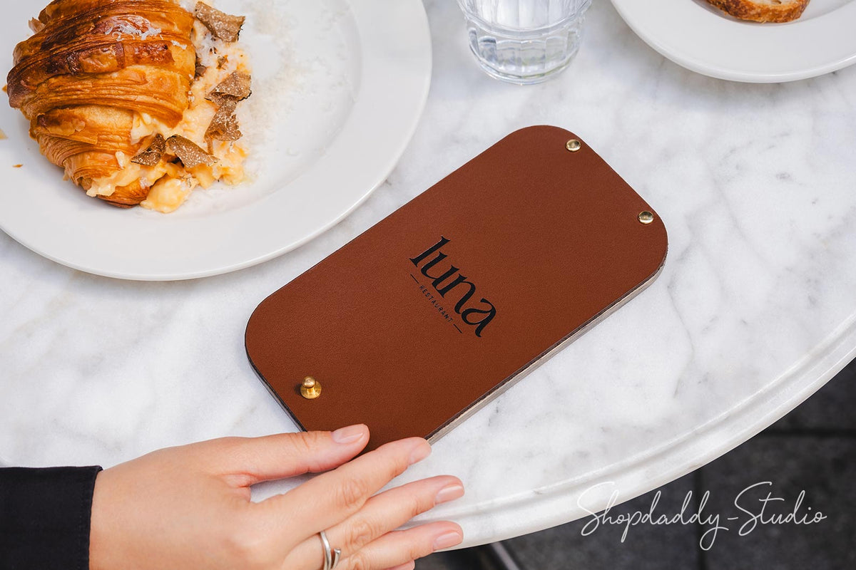 Brown Leather / Ashwood Bill Holder for restaurant