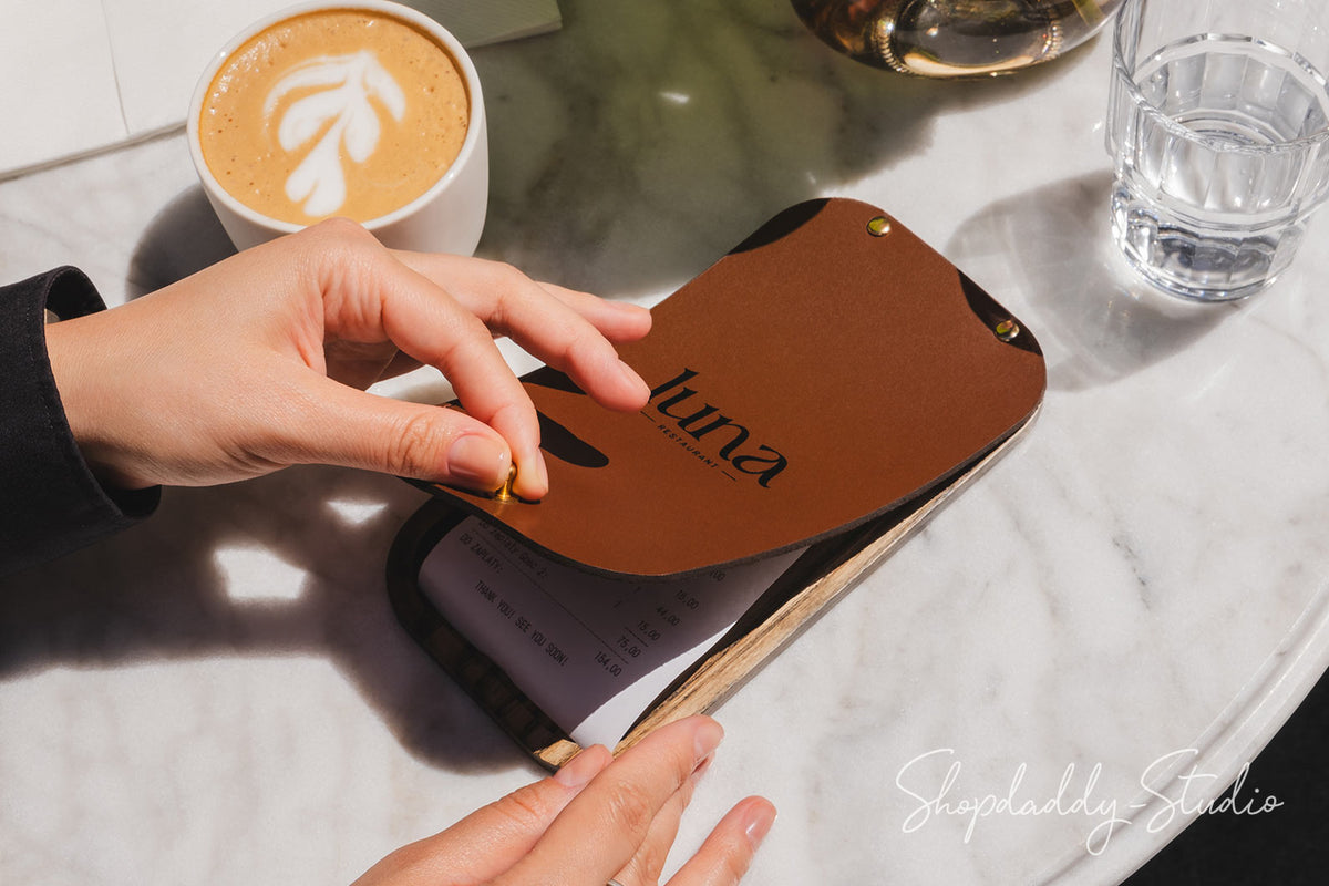 Brown Leather / Ashwood Check Presenter for restaurant