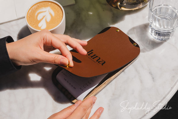 Brown Leather / Ashwood Check Presenter for restaurant