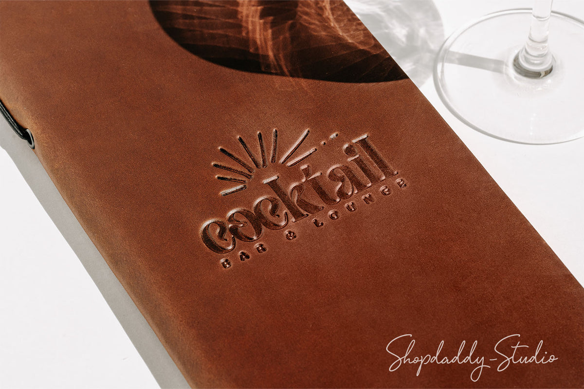 Brown Leather Menu Cover With Elastic Band
