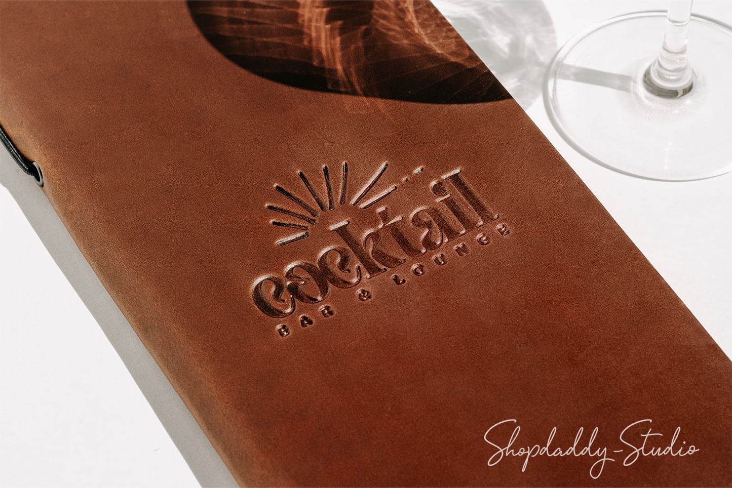 Brown Leather Menu Cover With Elastic Band