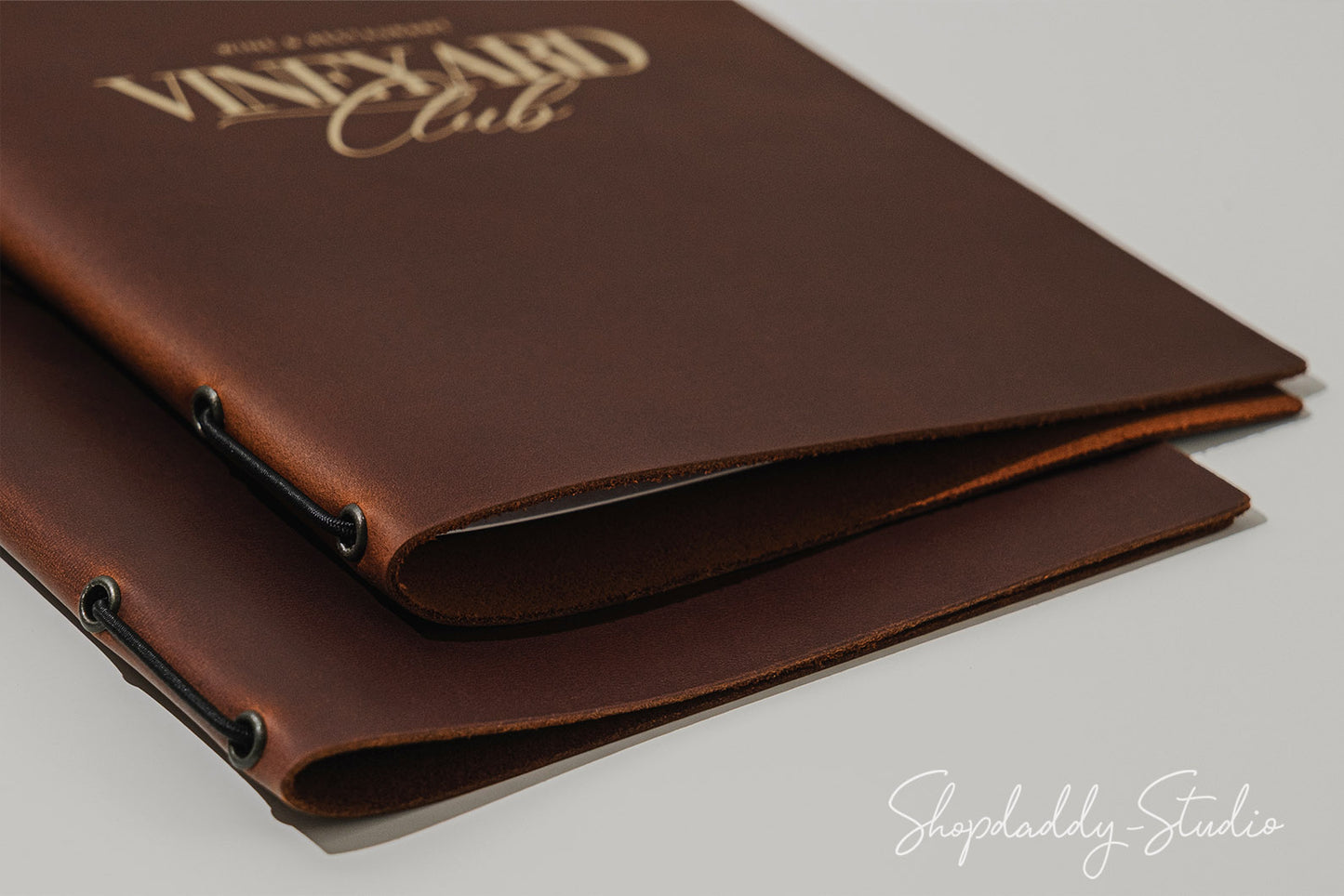 Brown Leather Menu Cover with Elastic Band for Fine Dining