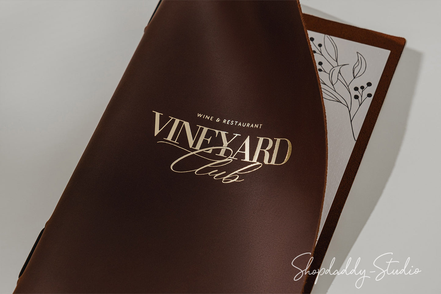 Brown Leather Menu Cover with Elastic Band for Menu Presentation