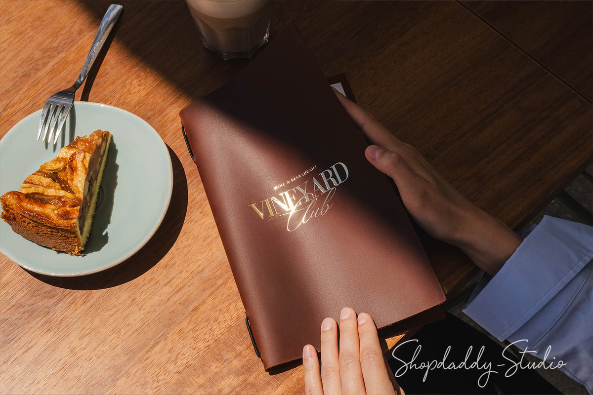 Brown Leather Menu Cover with Elastic Band for Restaurants