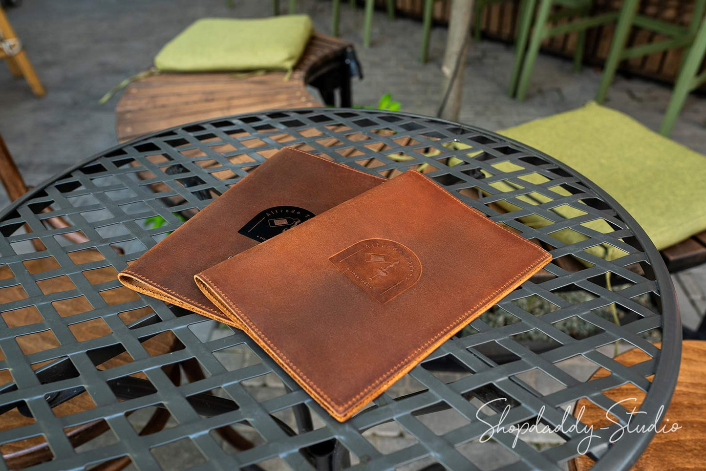 Brown Leather Menu Cover with Plastic Sleeves